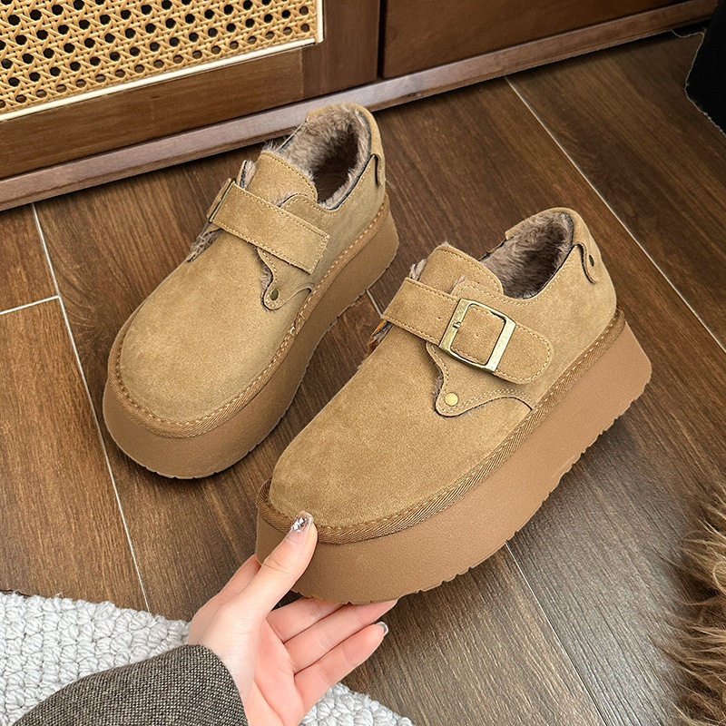 小码加绒勃肯鞋3334厚底毛毛鞋小个子增高保暖雪地靴一脚蹬棉鞋冬