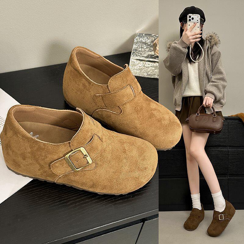 34码特小码女鞋加绒33一脚蹬懒人鞋秋冬毛毛鞋女外穿内增高勃肯鞋