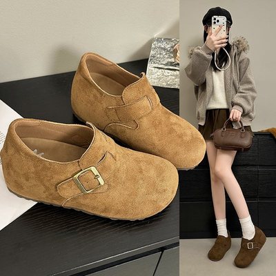 34码特小码女鞋加绒33一脚蹬懒人鞋秋冬毛毛鞋女外穿内增高勃肯鞋