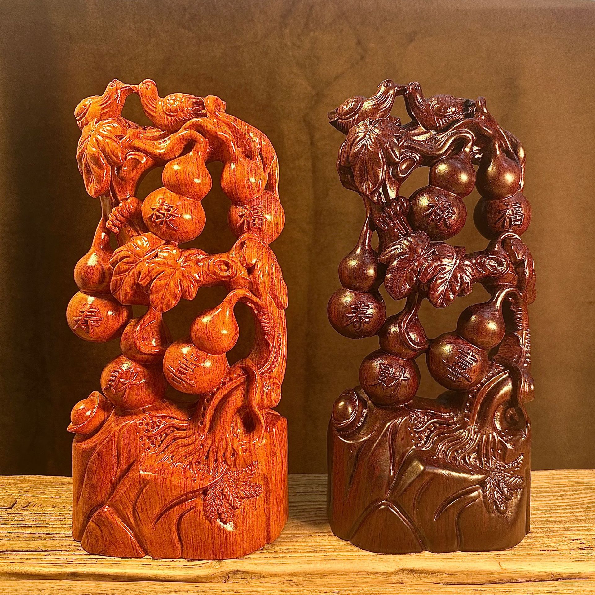 花梨木雕刻五福临门摆件实木质大号葫芦家居装饰乔迁红木工艺礼品