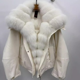 2025冬季新款高端皮草大狐狸毛领白鹅绒羽绒服女短款派克保暖外套