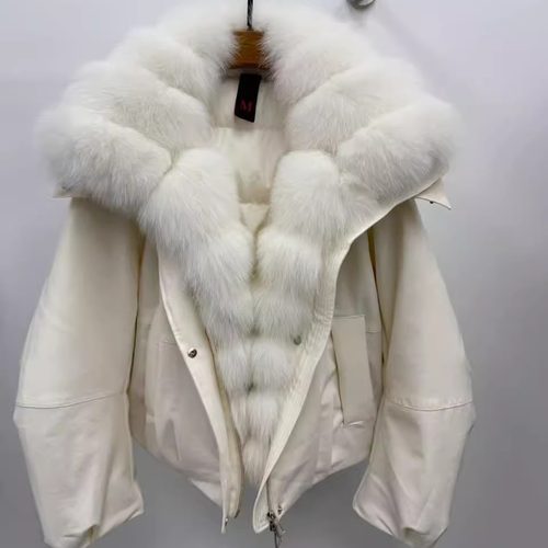 皮草鹅绒羽绒服短款派克保暖外套