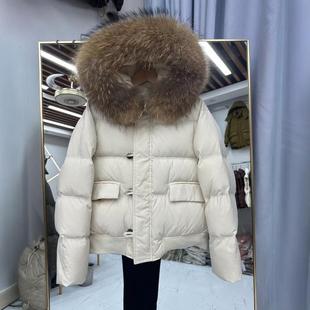 韩版大毛领连帽短款加厚羽绒服女2024冬新款面包服宽松小个子外套