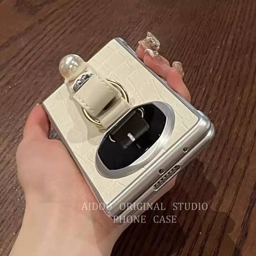 华为matex6手机壳新款折叠x5鳄鱼纹白笑脸山茶花腕带x3典藏版银边