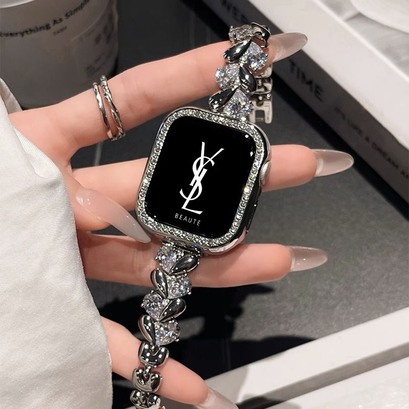 适用适用华为手表fit4表带watchfit3金属爱心皓石小香风FIT2带钻