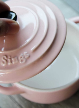 陶瓷烤罐炖盅双耳锅宝宝蒸蛋碗带盖粥汤碗烤箱烘焙舒芙蕾糖甜水碗