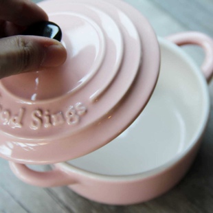 陶瓷烤罐炖盅双耳锅宝宝蒸蛋碗带盖粥汤碗烤箱烘焙舒芙蕾糖甜水碗