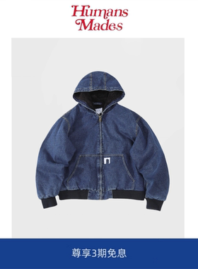 【Humans Mades】秋冬新款J140水洗做旧牛仔工装加棉加厚连帽外套