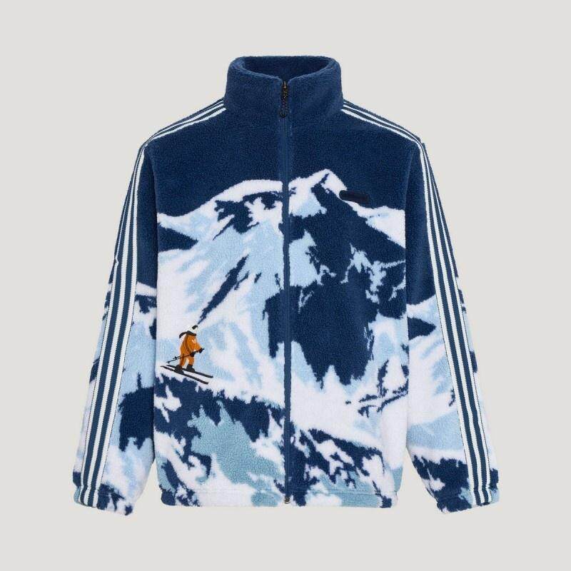 adidas三叶草 男女时尚印花仿羊羔绒运动休闲立领夹克外套KW8149