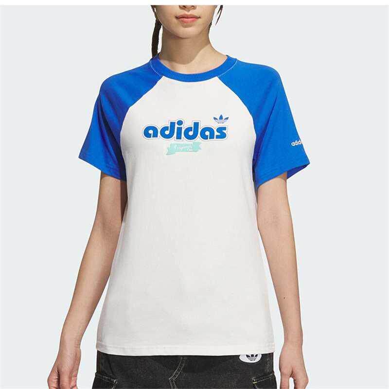 adidas三叶草女装 时尚拼色运动休闲圆领短袖T恤JM8006 JM8007
