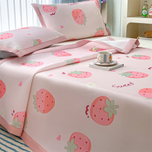 草莓印花600D冰丝印花数码 印花冰丝席卡通小清新可折叠机洗空调席