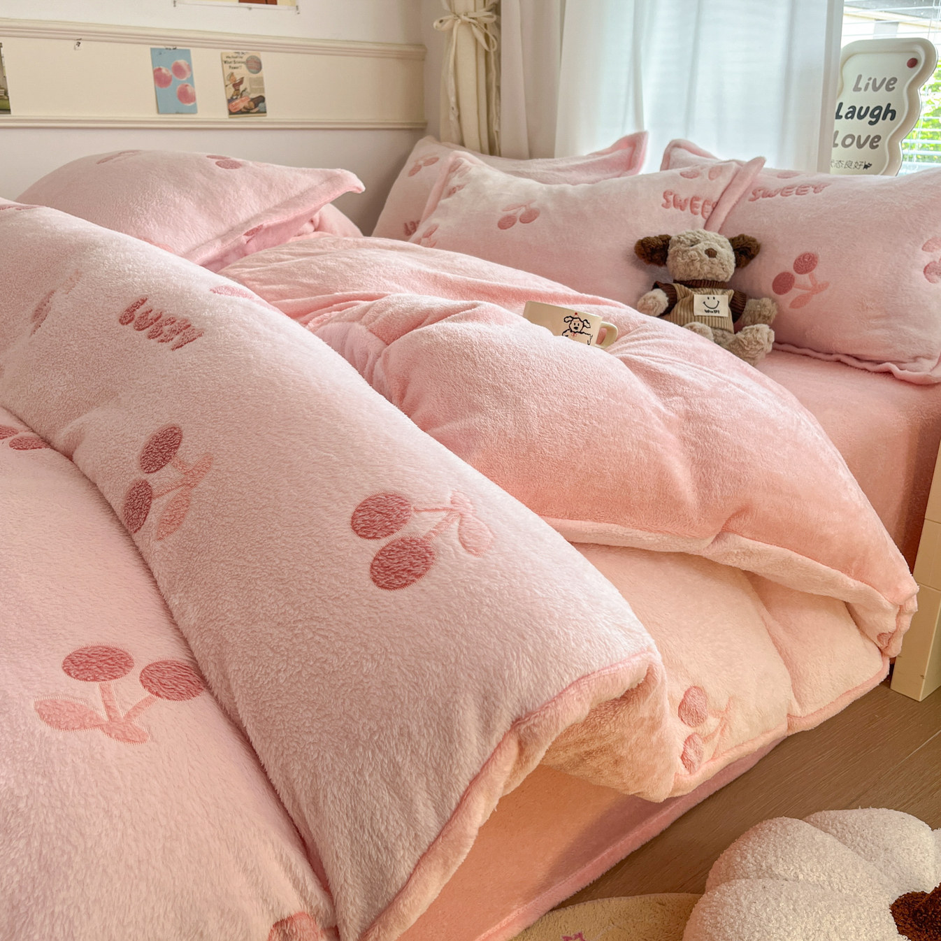 防静电珊瑚绒四件套小清新网红ins加厚保暖毛绒法兰绒雪花绒床品,床上用品,床品套件/四件套/多件套,淘宝优惠券,粉丝福利购,淘宝优惠卷