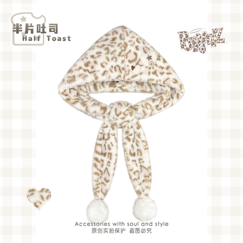 新款爱心复古波点连帽围脖围巾女