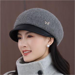 复古针织毛线帽贝雷帽女秋冬保暖显脸小时尚百搭帽子2025新款短沿