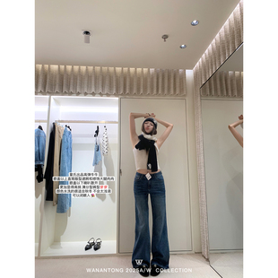 WANANTONG 童氏出品 满分裤型猫咪纹 高弹微喇牛牛女牛仔长裤