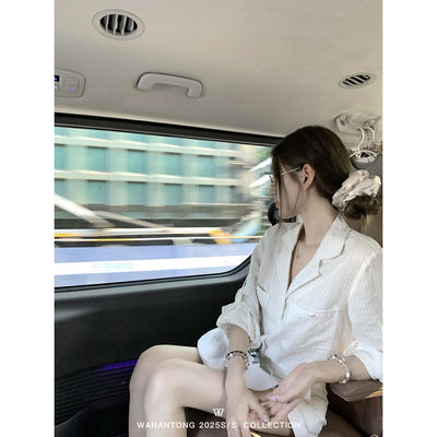 WANANTONG 清潭洞欧尼 officelady高智感亚麻衬衫女夏季长袖衬衣