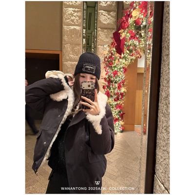 WANANTONG 玛黑区丹宁 时髦派保命级夯实全毛毛内里夹克女冬季