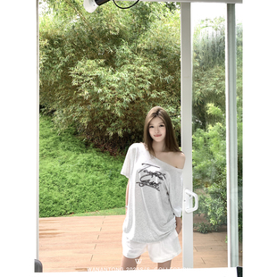 短袖 WANANTONG 上衣 夏季 girl 高穿着率大领斜肩T 美丽出门Tomato