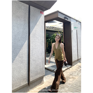 WANANTONG 费城walk私服高穿着 砂洗工艺后腰松紧工装裤长裤女夏