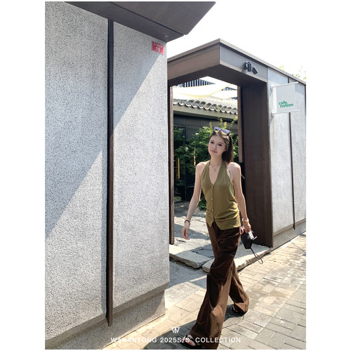 WANANTONG 费城walk私服高穿着 砂洗工艺后腰松紧工装裤长裤女夏