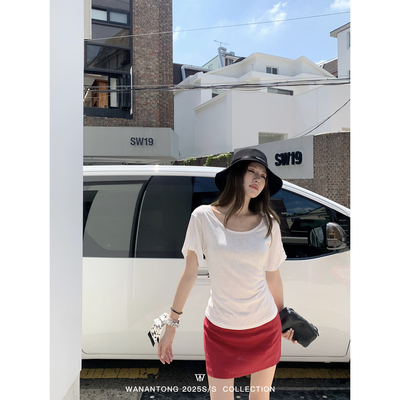 WANANTONG 自线必buy! 松弛top 多穿法莱赛尔纽扣大领T女夏季