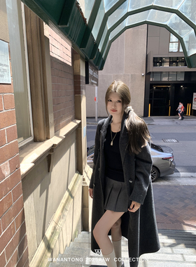 WANANTONG 学院感outfit 纽扣百褶短裙女半身裙（带安全裤