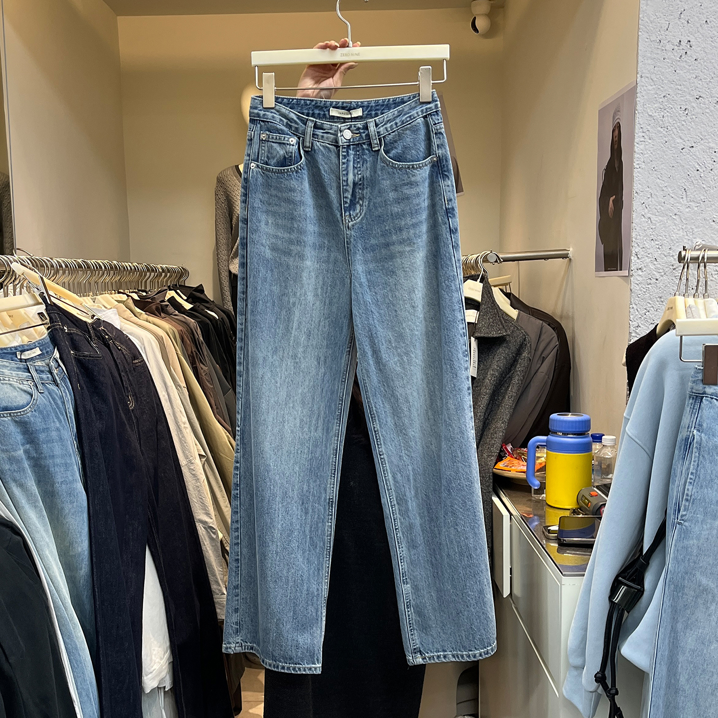 复古蓝色牛仔裤女宽松休闲直筒裤