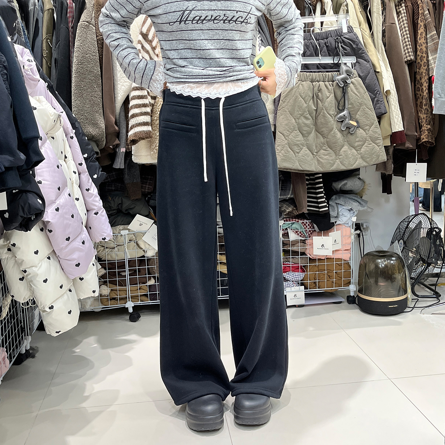 高腰阔腿休闲裤垂感加绒卫裤