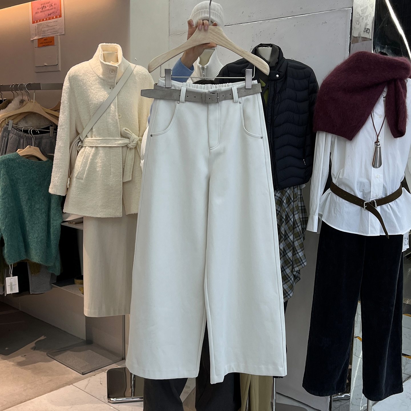 宽松阔腿裤加绒休闲裤