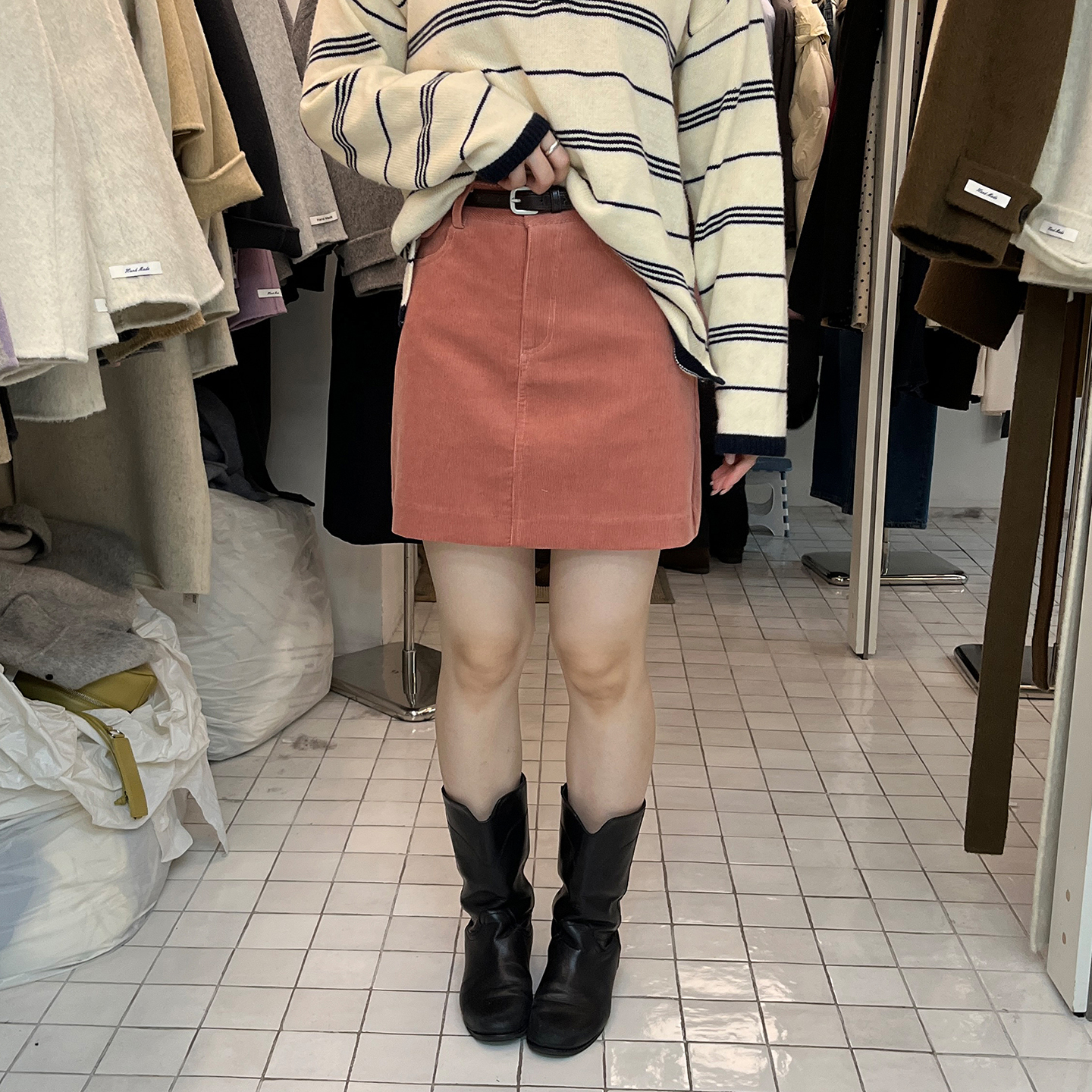 复古灯芯绒半身裙女复古高腰短裙