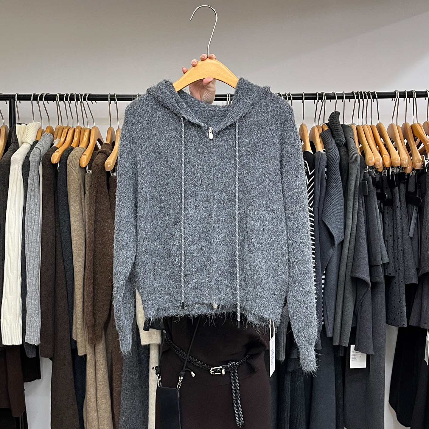 双头拉链连帽开衫毛衣外套