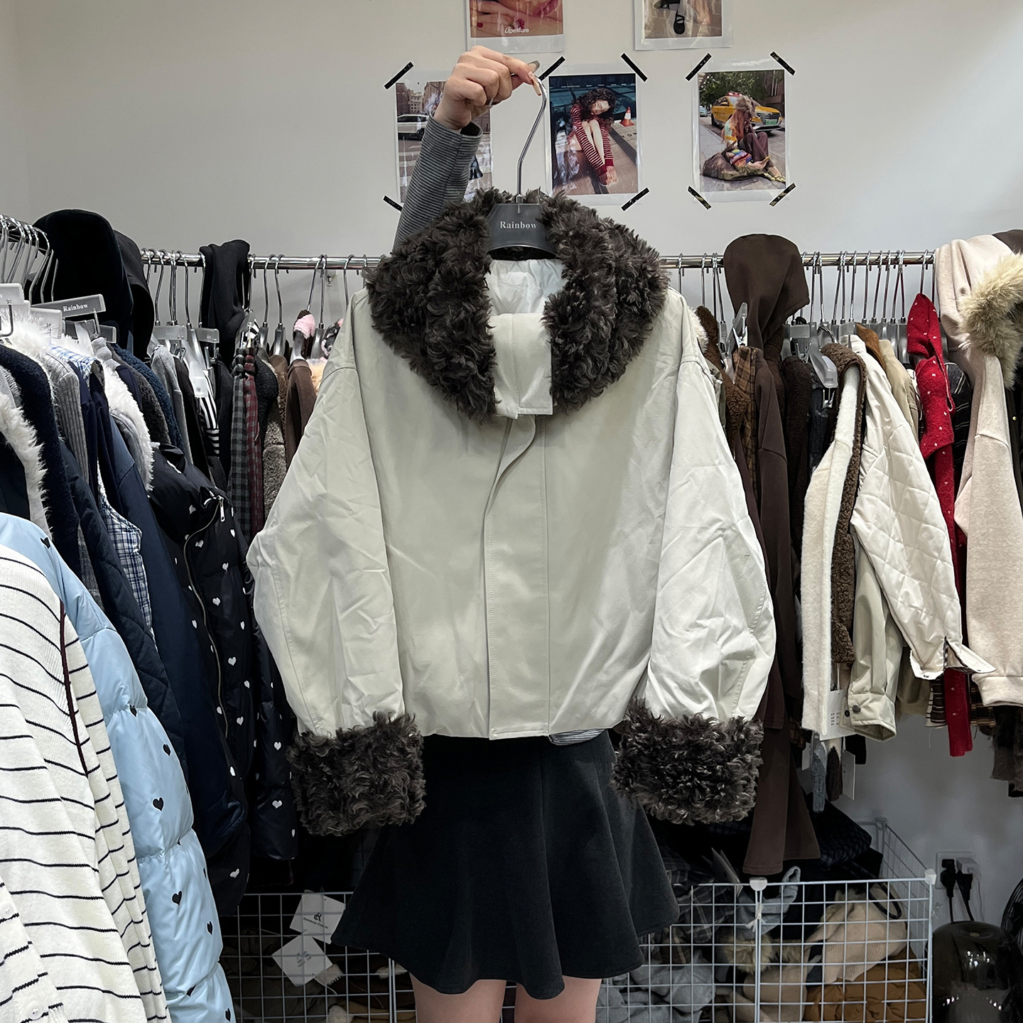 毛领袖子蝙蝠袖羽绒服外套女