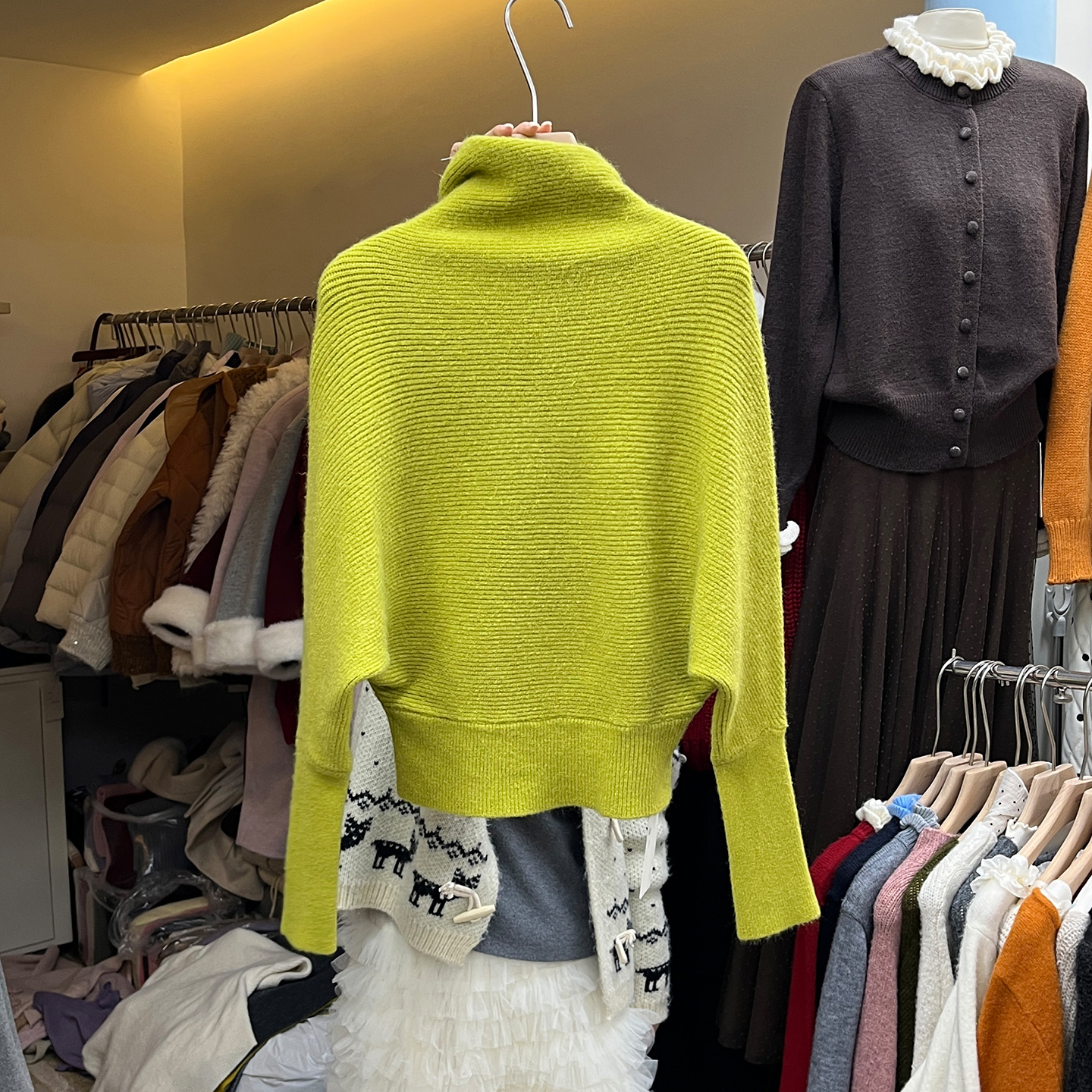 时尚上衣纯色高领蝙蝠袖毛衣