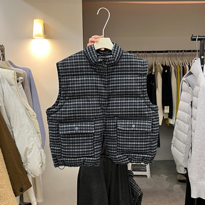 格子羽绒马甲外套女叠穿坎肩背心