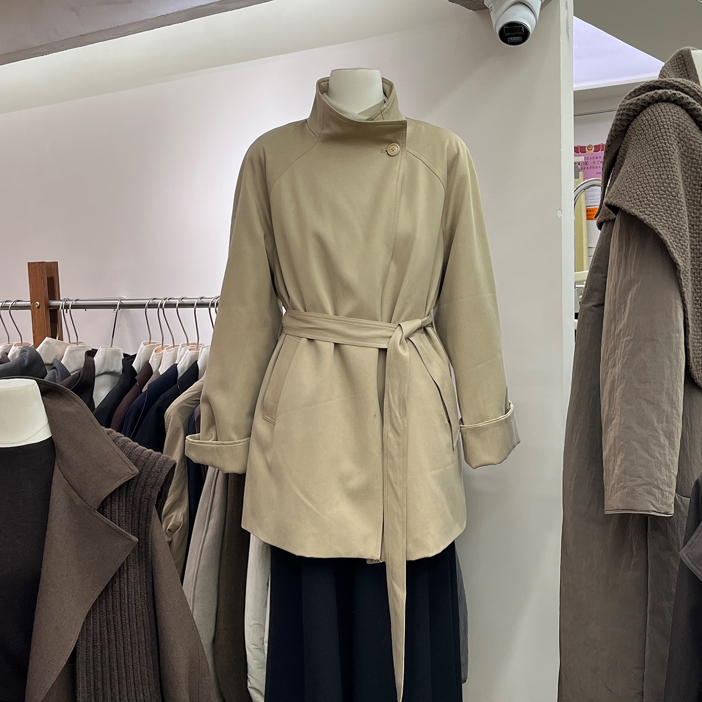 卡其色立领风衣女收腰气质大衣冬