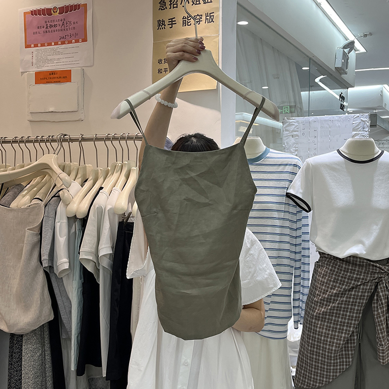 Goorench十三行2025新款度假风亚麻吊带背心女性感露背抹胸小上衣