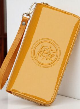 金黄色招财钱包长款大容量现金时尚聚财高级感轻奢小众实用型真皮