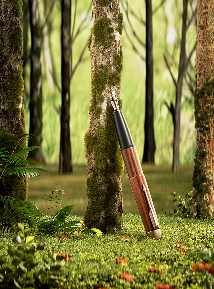 729-森林草地钢笔场景海报C4D模型源文件OC渲染室内三维素材工程