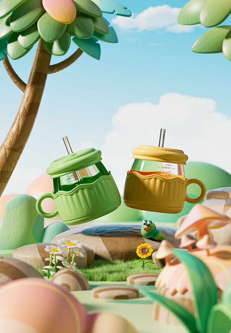 【296卡通牛奶杯】C4D工程OC渲染3D模型素材设计场景灯光贴图材质