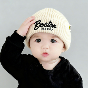 婴儿帽子冬季 洋气简约儿童套头帽加厚保暖针织毛线帽男女宝宝帽