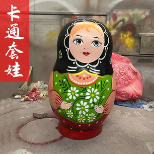 玻璃钢仿铜俄罗斯卡通套娃雕塑定制彩绘套娃吉祥物餐厅广场摆件