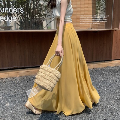 黑色高腰垂感大裙摆半身超长款