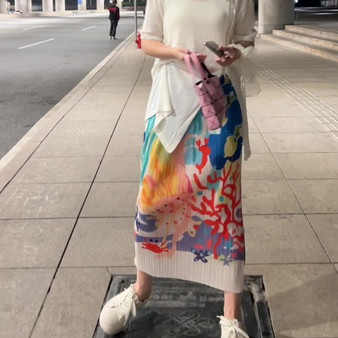 高腰减龄百褶半裙花裙半身裙