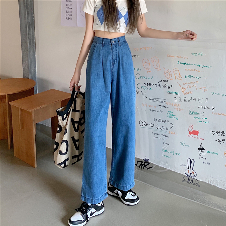 South Korean new wide leg jeans women's high waist and thin, versatile wide leg straight pants women's fashion