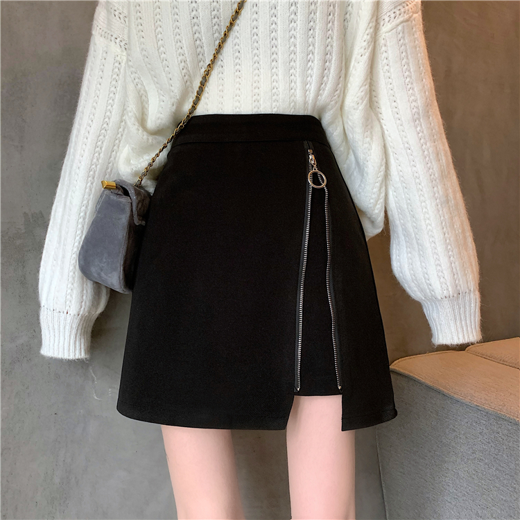 Real price ~ autumn and winter new fashion woolen skirt women's irregular and versatile high waist A-line hip skirt