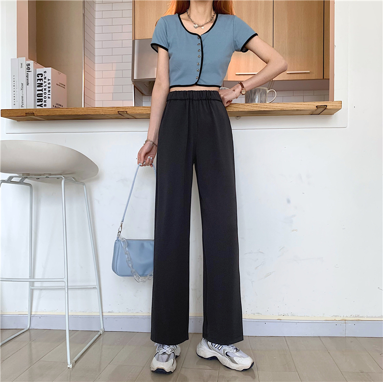 Real price - spring new style side split straight suit pants women's high waist loose and floor dragging casual pants
