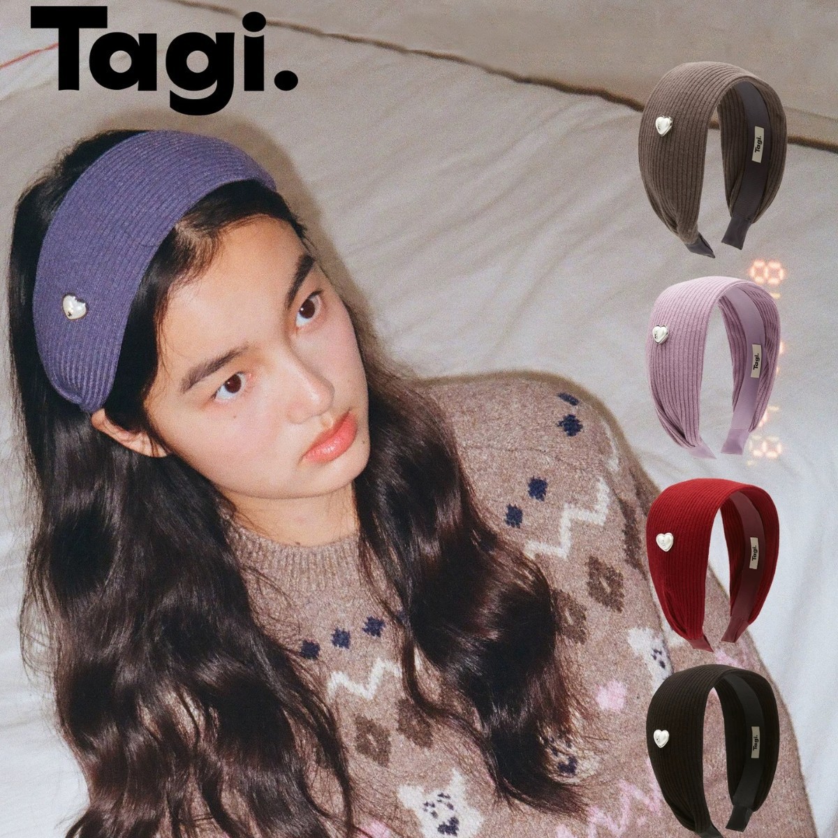 Tagi宽边针织布料复古发箍