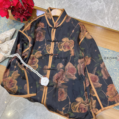 阅悦早春极简大牌老钱新中式桑蚕丝立领盘扣短外套YS3-t212