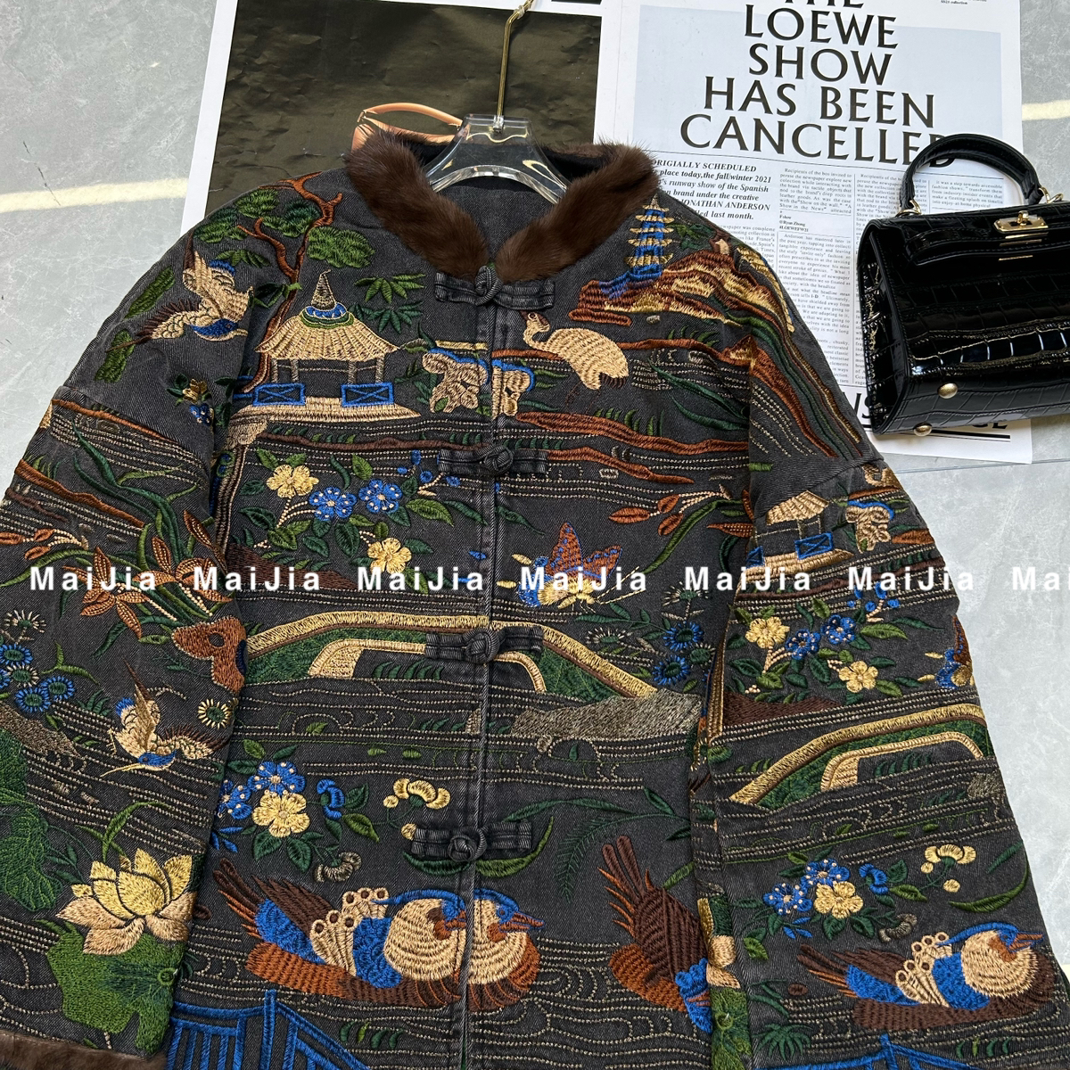 阅悦冬上新祥云龙纹新中式重工刺绣盘扣牛仔外套122