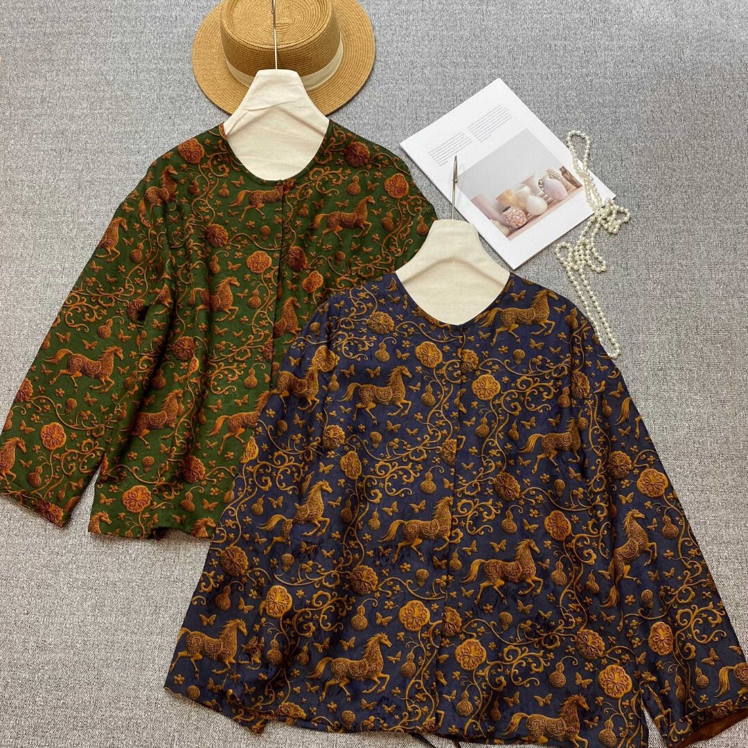 阅悦早春新中式轻国风宽松显瘦桑蚕丝龟裂纹短外套YS193-G413